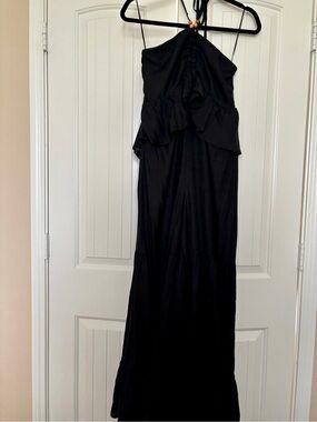 eesome Boutique: Black Halter Ruffle Maxi Jumpsuit
